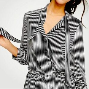 Petite Ann Taylor Stripped Tie Neck Blouse